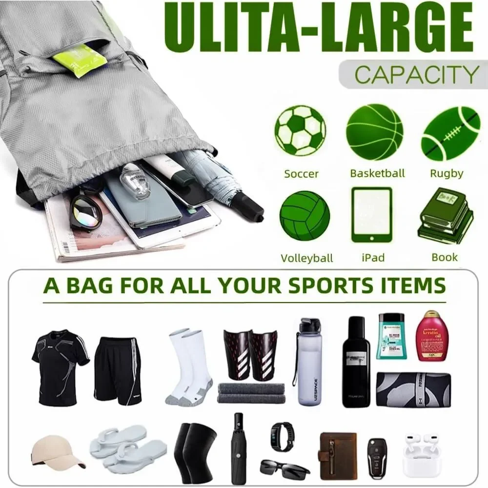 Drawstring Backpack Waterproof Casual Backpack for Men or Women Lt Grey/Silver